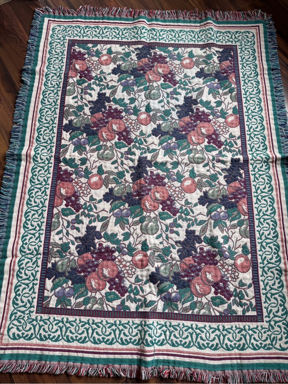 60x45 Goodwin Weavers 100% Cotton Thick Knit Throw Blanket Fruit Vines